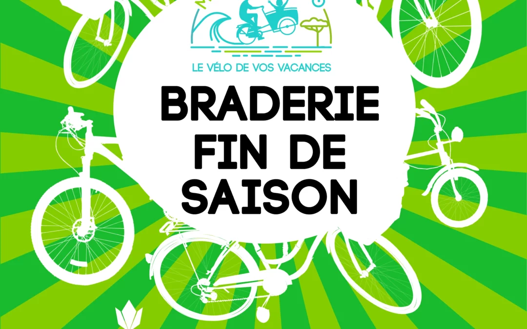 Affiche grande braderie de vélos Monts Bicloo fin de saison 2025 à Notre Dame de Monts