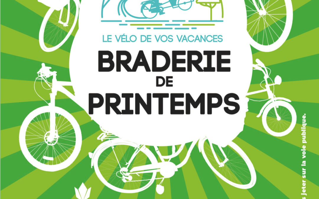 Vente de vélos neufs et d'occasion lors de la braderie de printemps 2026 organisée par Monts Bicloo à Notre Dame de Monts en Vendée